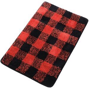 Microfiber Plaid Bathroom Rugs Mat Machine Washable 20"x30" Black & Red